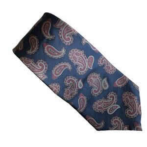 Vintage Oscar De La Renta Couture Blue Red Gray Geometric Paisley Work Neck Tie